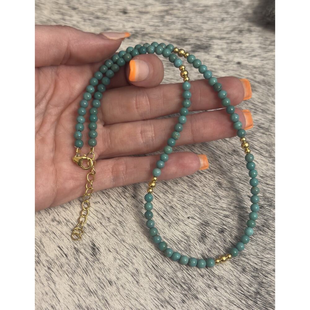 Native American Gold Over Sterling Navajo Pearl Turquoise Round Necklace 16”-18”